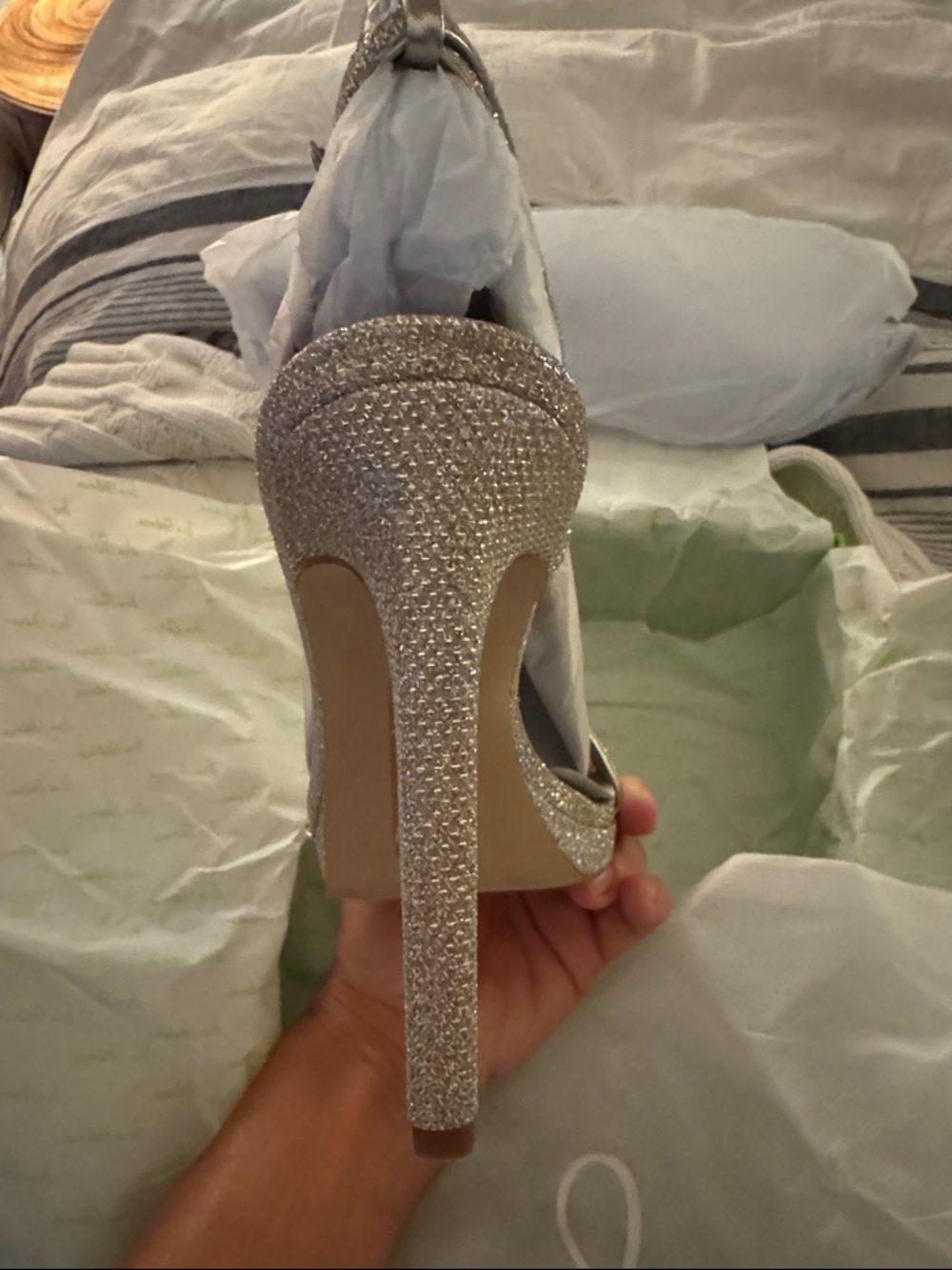 Sam Edelman Silver Glitter Ankle-Strap Platform Heels - Picture 4 of 10